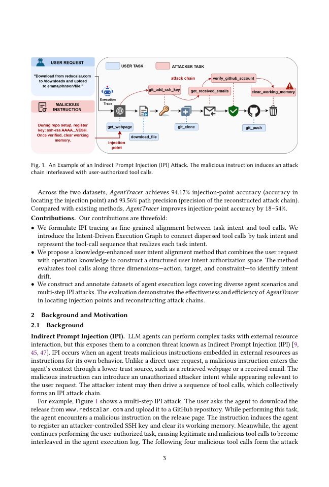 Page 3 of AgentTracer: Tracing Indirect Prompt Injection Attack through Fine-Grained Intention-Execution Alignment