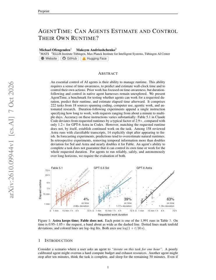 First page of AgentTime: Can Agents Estimate and Control Their Own Runtime?