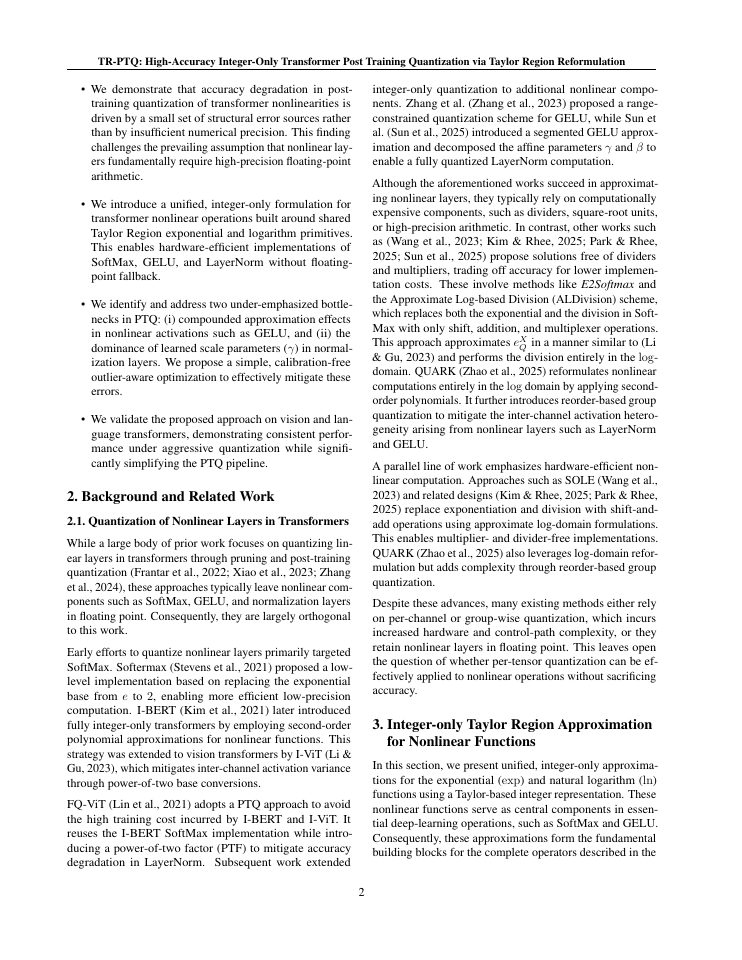 Page 2 of TR-PTQ: High-Accuracy Integer-Only Transformer Post Training Quantization via Taylor Region Reformulation