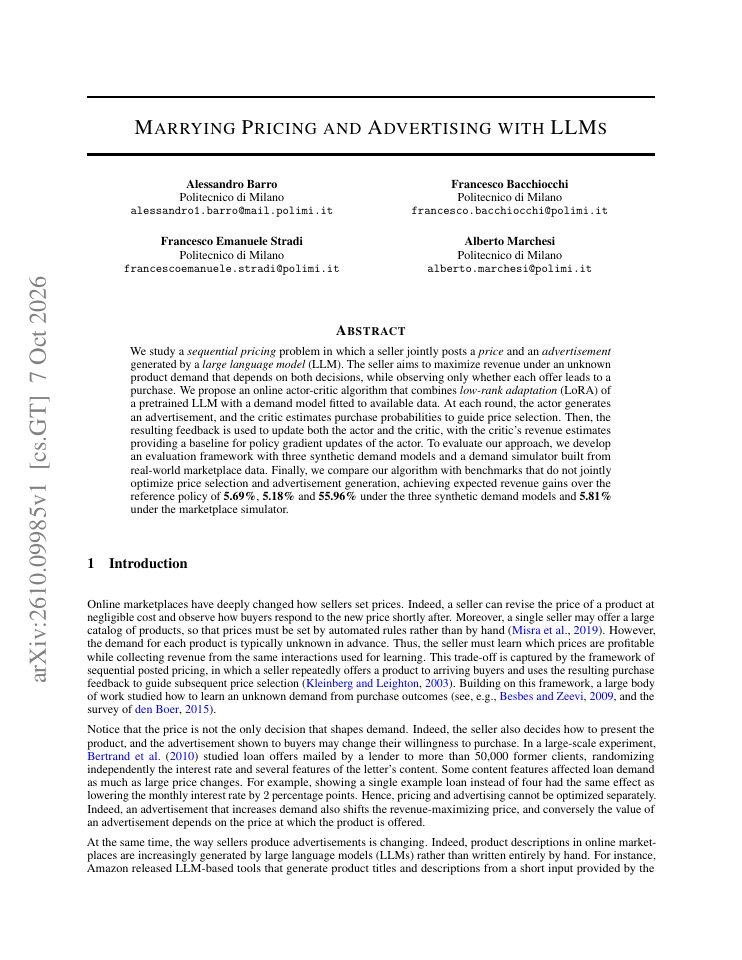 First page of Marrying Pricing and Advertising with LLMs