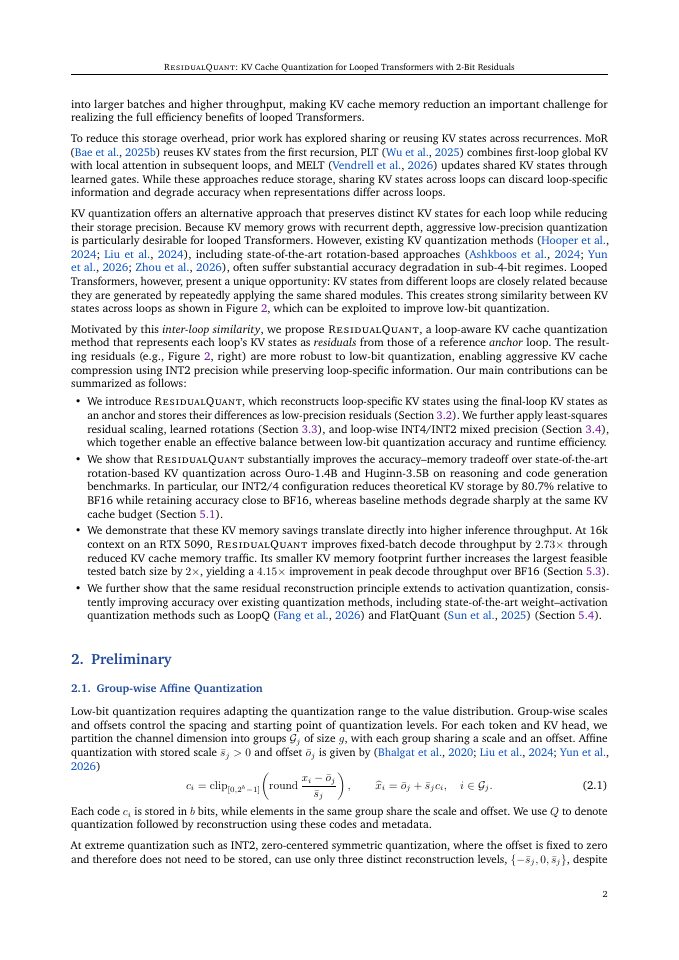 Page 2 of ResidualQuant: KV Cache Quantization for Looped Transformers with 2-Bit Residuals