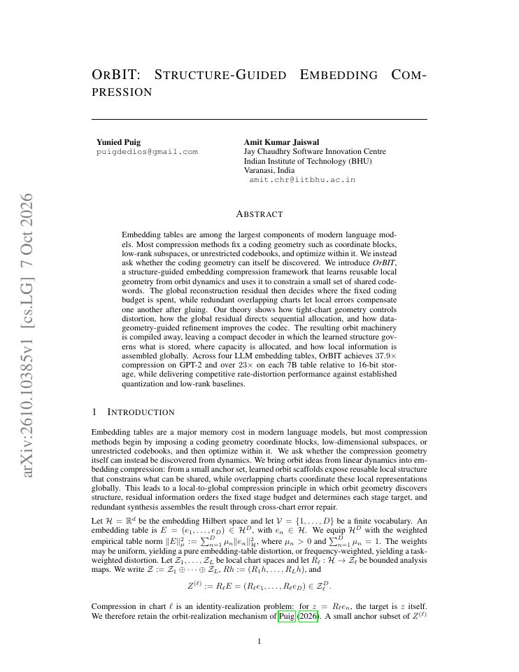 First page of OrBIT: Structure-Guided Embedding Compression