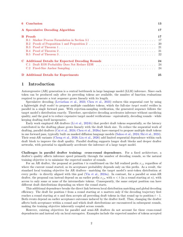 Page 2 of Training Parallel Speculative Draft Models by Directly Minimizing Expected Decoding Rounds