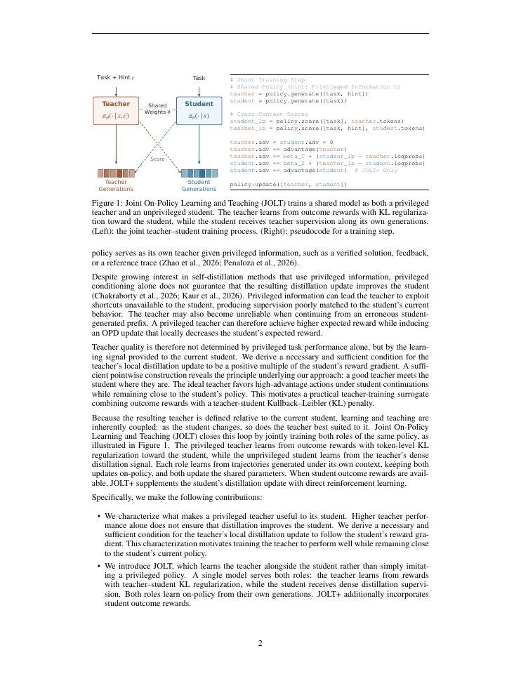 Page 2 of A Good Self-Teacher Meets the Student Where They Are: Joint On-Policy Learning and Teaching