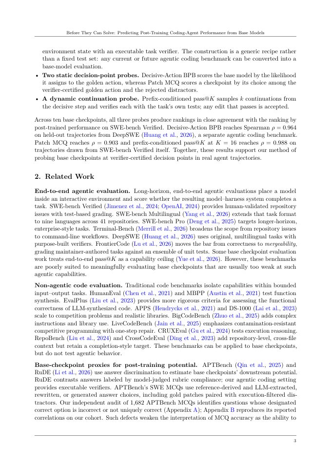 Page 3 of Before They Can Solve: Predicting Post-Training Coding-Agent Performance from Base Models