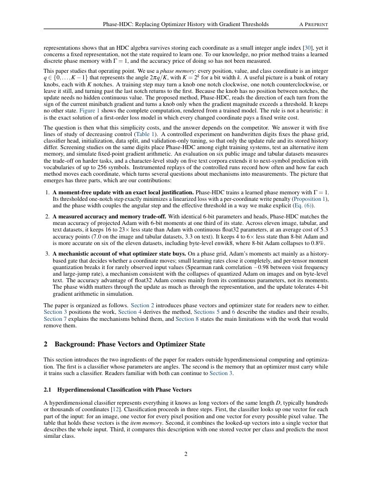 Page 2 of Phase-HDC: Replacing Optimizer History with Gradient Thresholds in Discrete Phase Learning