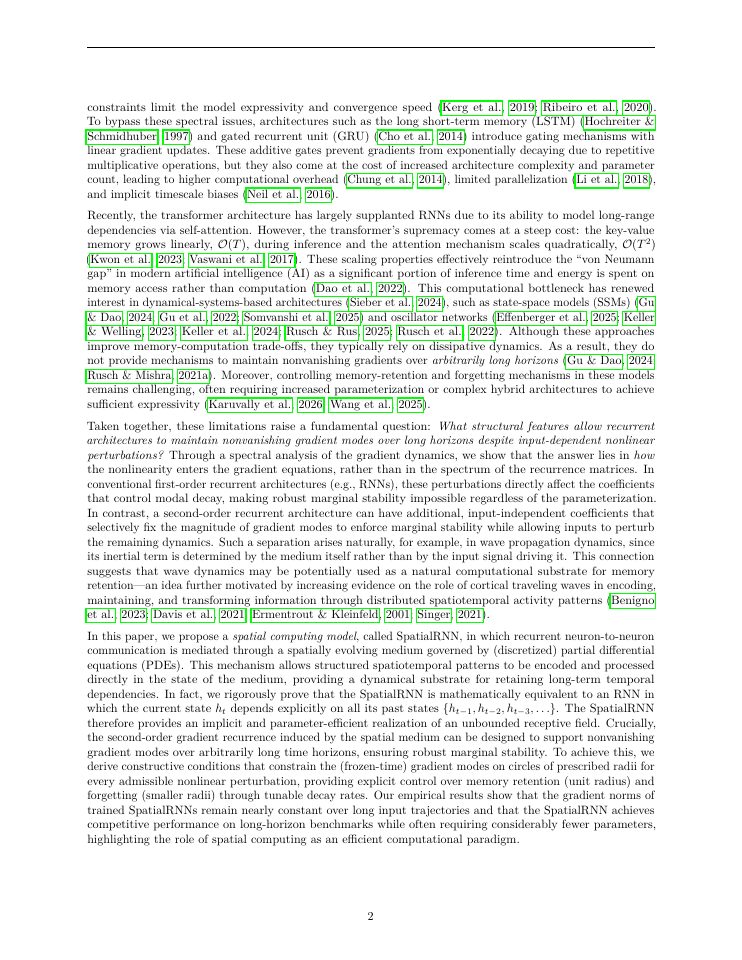 Page 2 of Learning infinite context windows in recurrent architectures via spatial neural computing