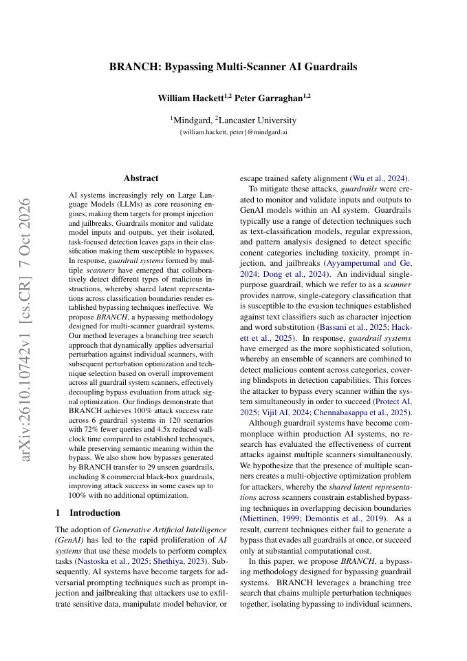 First page of BRANCH: Bypassing Multi-Scanner AI Guardrails