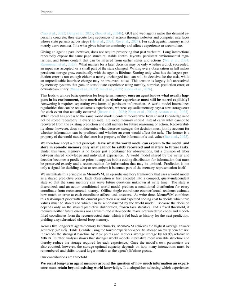 Page 2 of MemoWM: How World Models Change What Agents Need to Remember