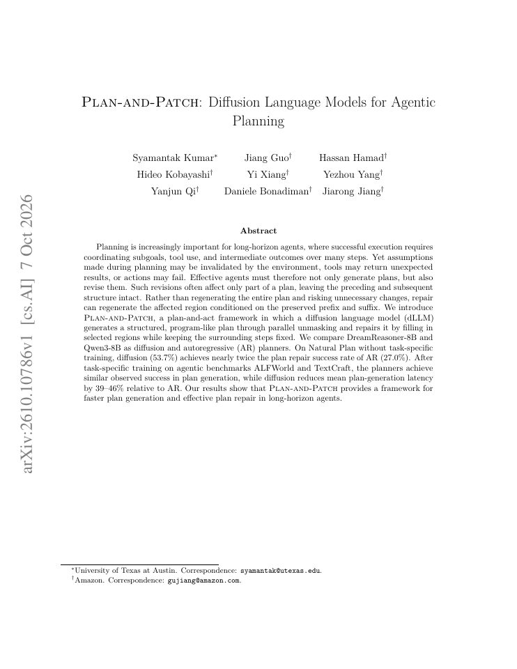 First page of Plan-and-Patch: Diffusion Language Models for Agentic Planning