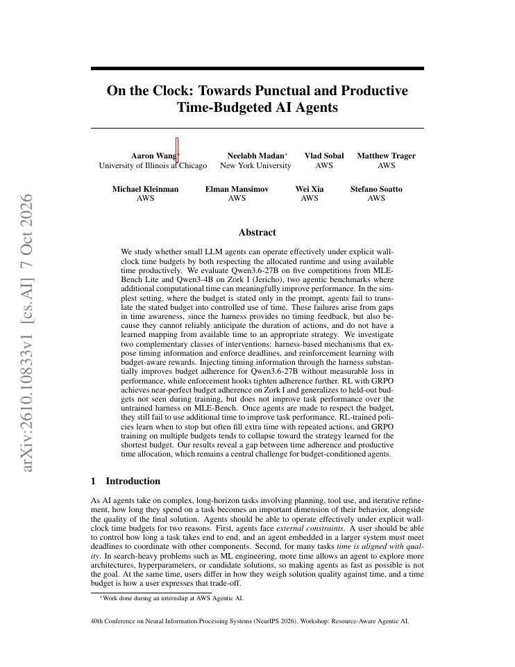 First page of On the Clock: Towards Punctual and Productive Time-Budgeted AI Agents