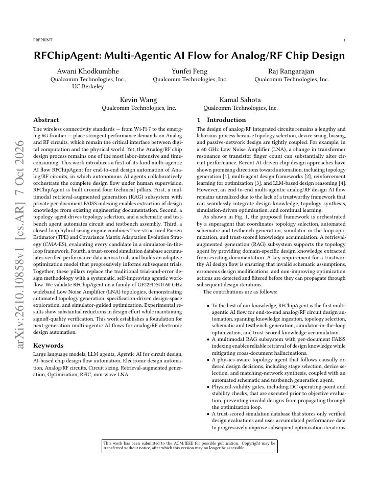 First page of RFChipAgent: Multi-Agentic AI Flow for Analog/RF Chip Design