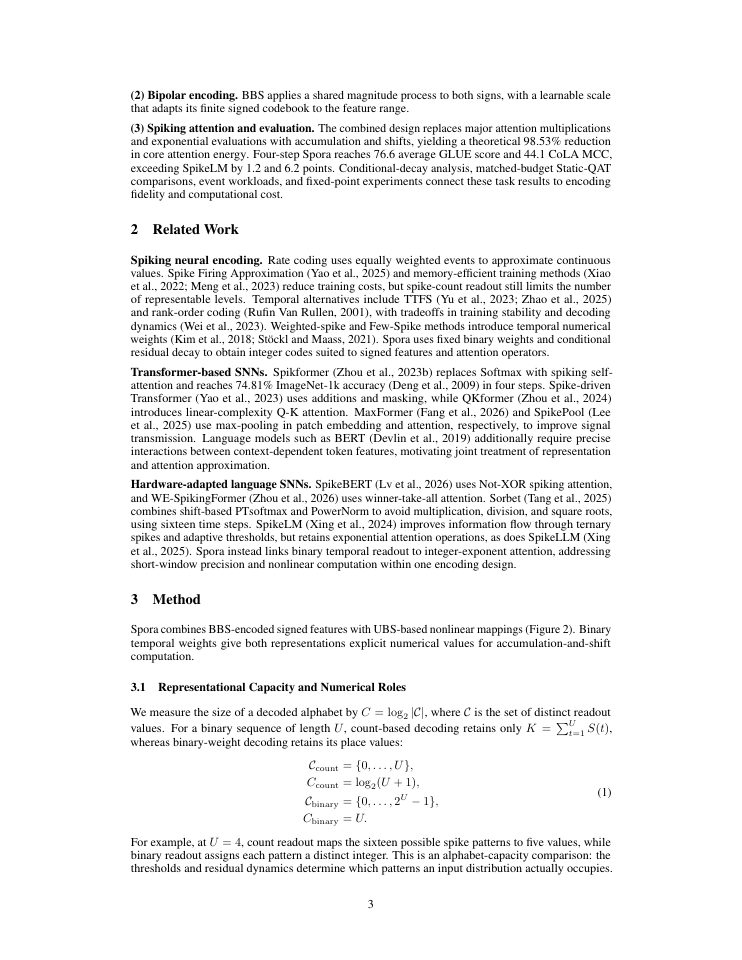 Page 3 of Rethinking the Tradeoff Between Temporal Encoding and Nonlinear Computation in Spiking Language Models