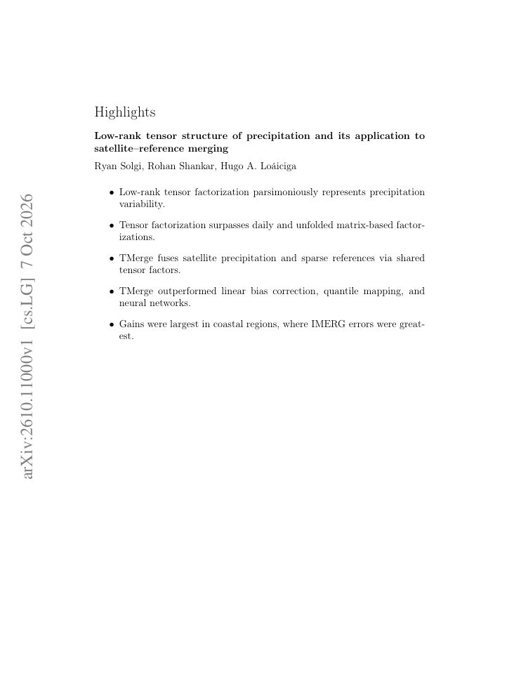 First page of Low-rank tensor structure of precipitation and its application to satellite-reference merging