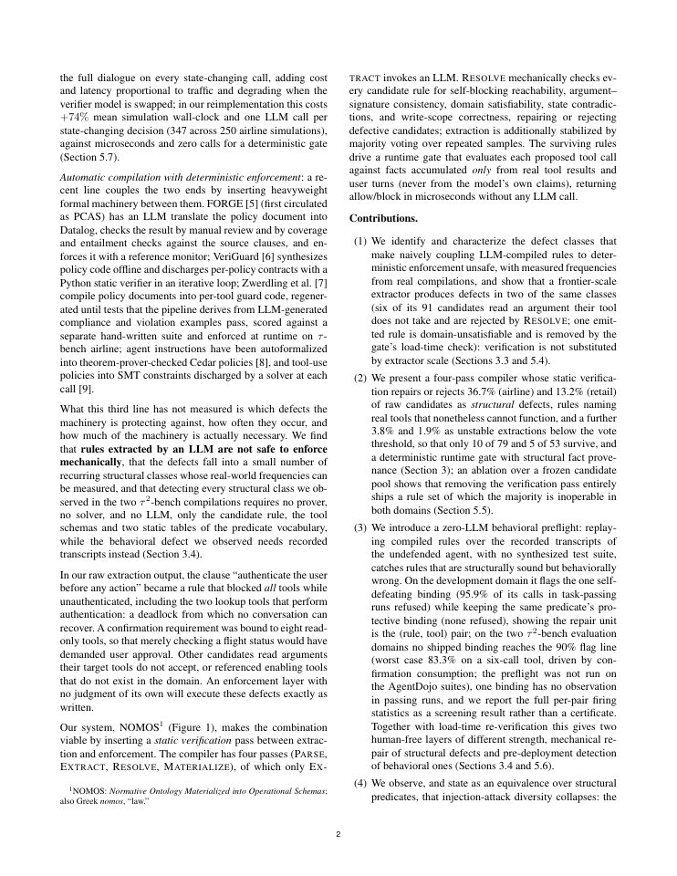 Page 2 of NOMOS: Compiling Written Policies into Statically Verified Tool-Call Gates for LLM Agents