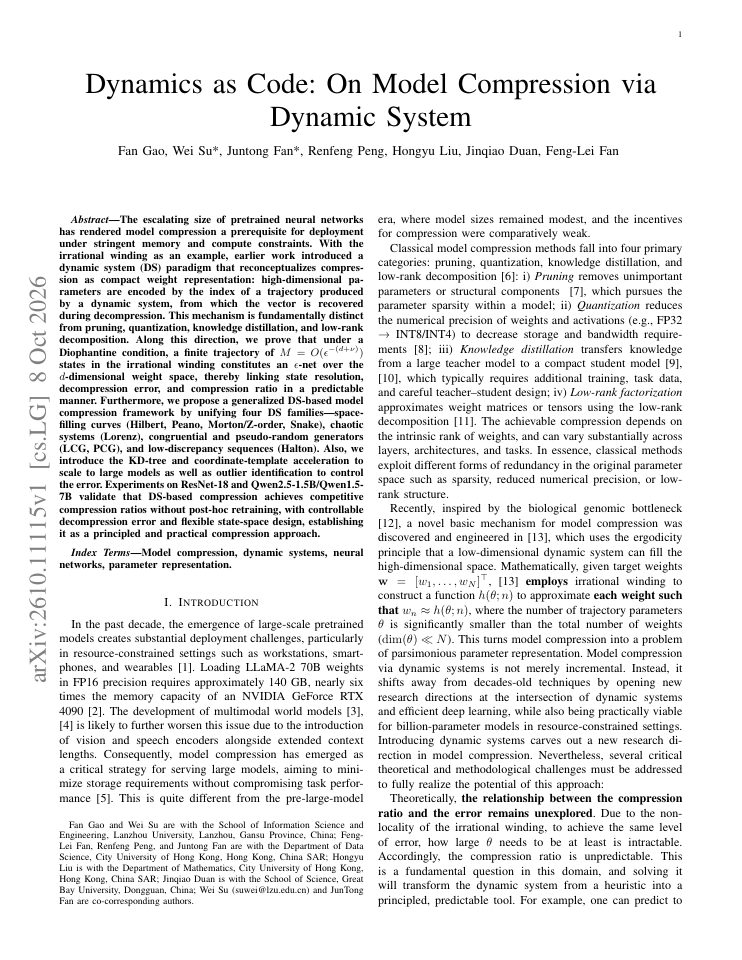 First page of Dynamics as Code: On Model Compression via Dynamic System