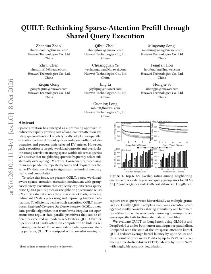 First page of QUILT: Rethinking Sparse-Attention Prefill through Shared Query Execution