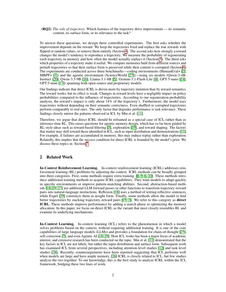 Page 2 of Do LLMs Learn from Rewards in Context? : Rethinking the role of reward in In-Context Reinforcement Learning