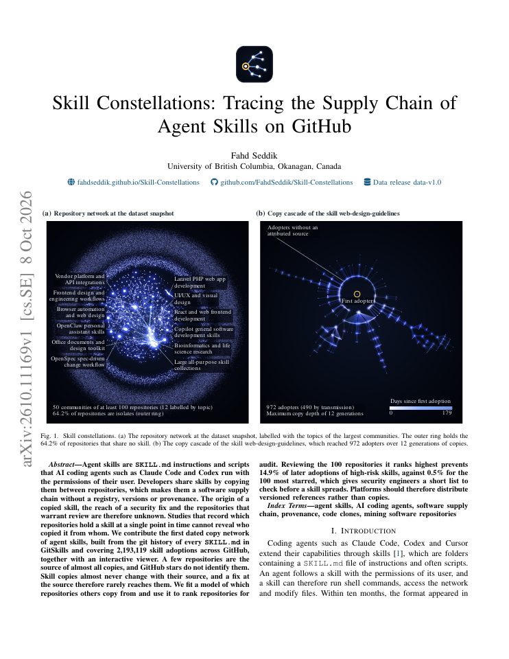 First page of Skill Constellations: Tracing the Supply Chain of Agent Skills on GitHub