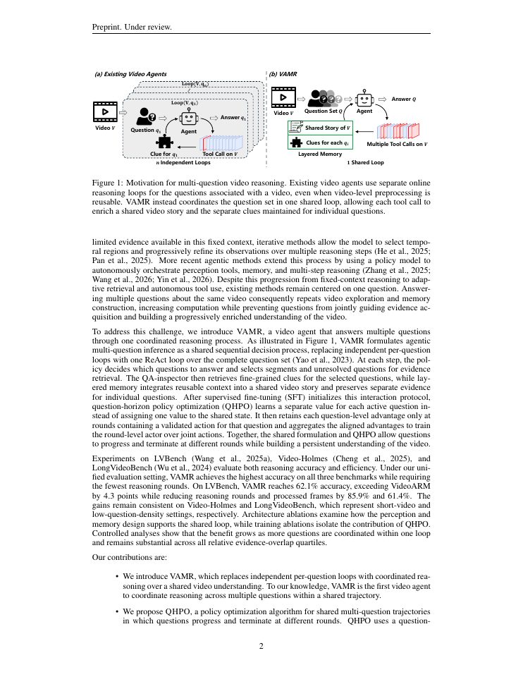 Page 2 of VAMR: Multi-Question Agentic Reasoning for Efficient Long-Form Video Understanding