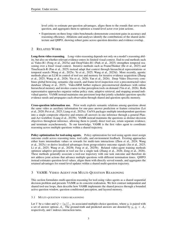 Page 3 of VAMR: Multi-Question Agentic Reasoning for Efficient Long-Form Video Understanding