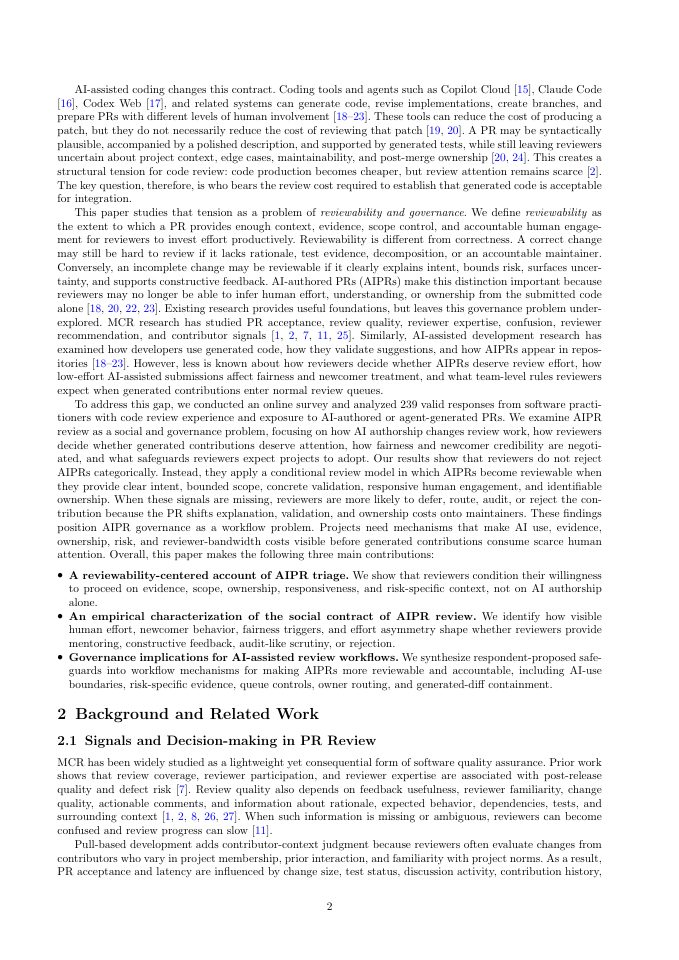 Page 2 of Who Pays the Review Cost? Triage, Fairness, and Accountability in AI-authored Pull Requests