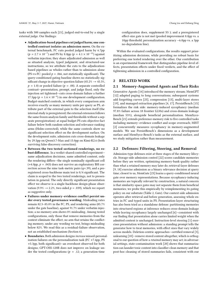Page 2 of What to Admit and How to Present: Governing Persistent Memory in LLM Agents