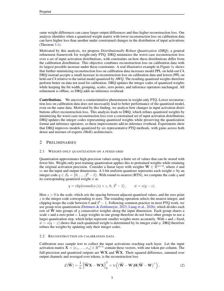 Page 3 of When Lower Reconstruction Loss Hurts: Distributionally Robust Refinement for Low-Bit LLM Quantization