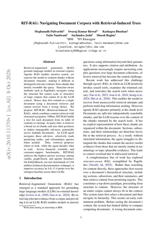 First page of RIT-RAG: Navigating Document Corpora with Retrieval-Induced Trees