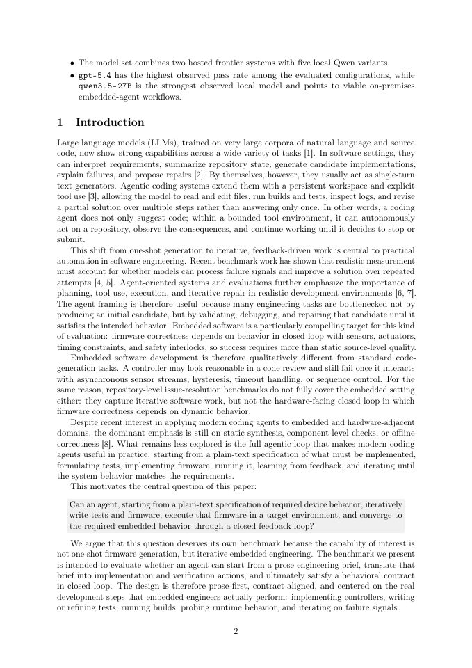 Page 2 of Closed-loop evaluation of LLM agents for embedded software development