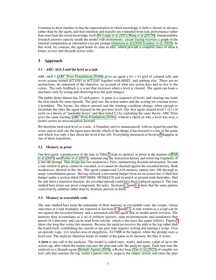 Page 3 of Tracing the Thoughts of a Coding Agent Playing ARC-AGI-3: Lessons for Continual Learning