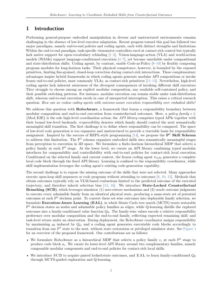 Page 2 of RoboAware: Learning to Coordinate Embodied Skills from Counterfactual Outcomes