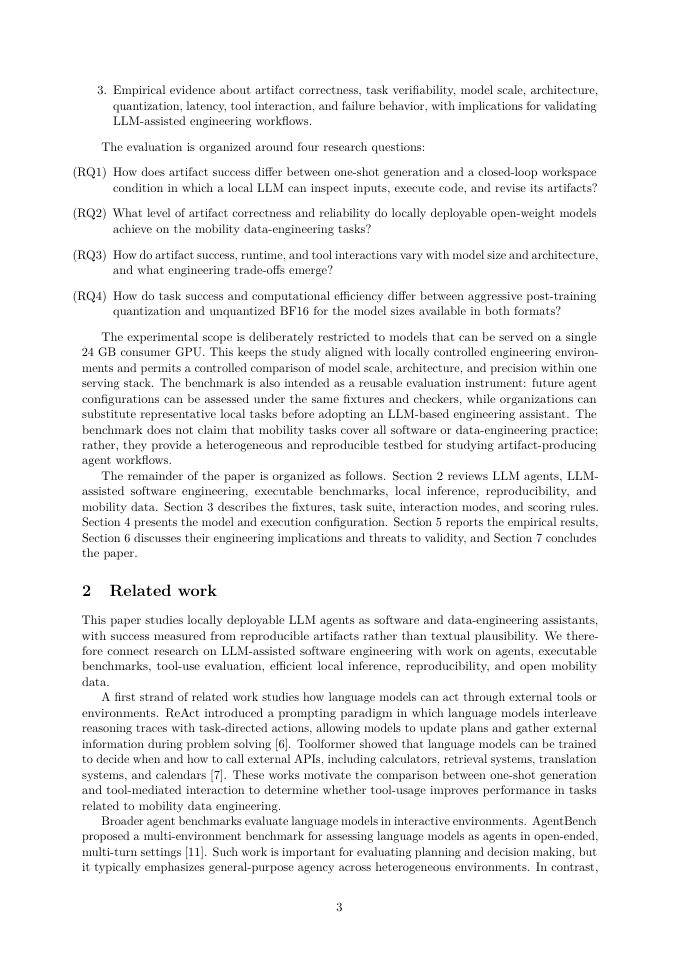 Page 3 of Evaluating Local Language Model Agents for Reproducible Data Engineering: An Empirical Software Engineering Study of Mobility Workflows