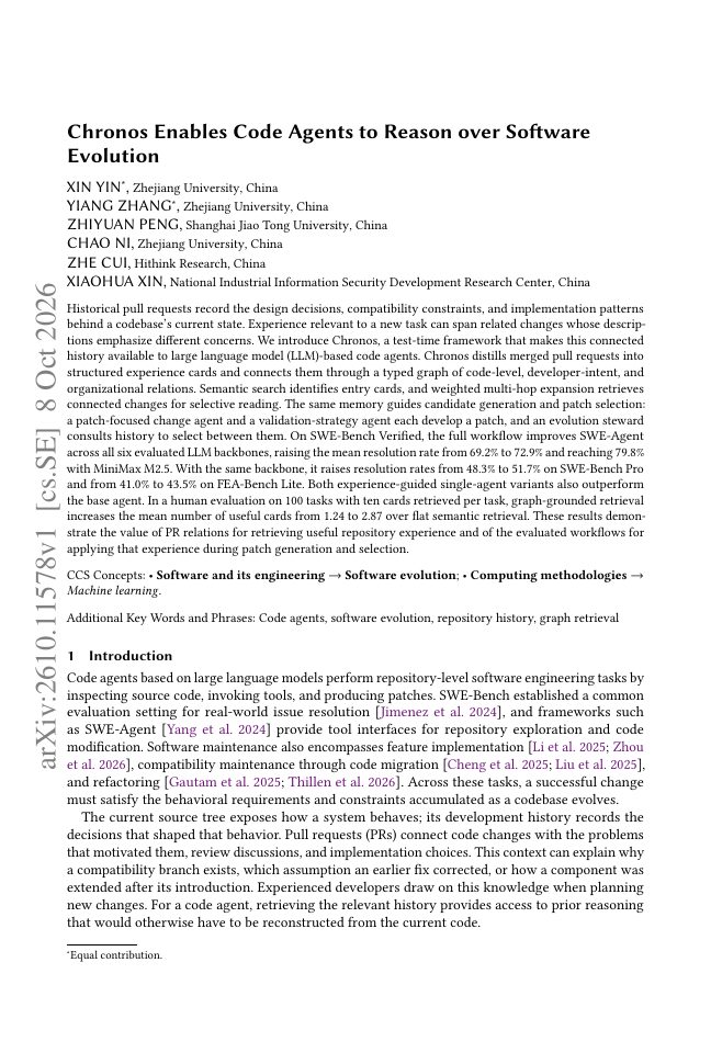 First page of Chronos Enables Code Agents to Reason over Software Evolution