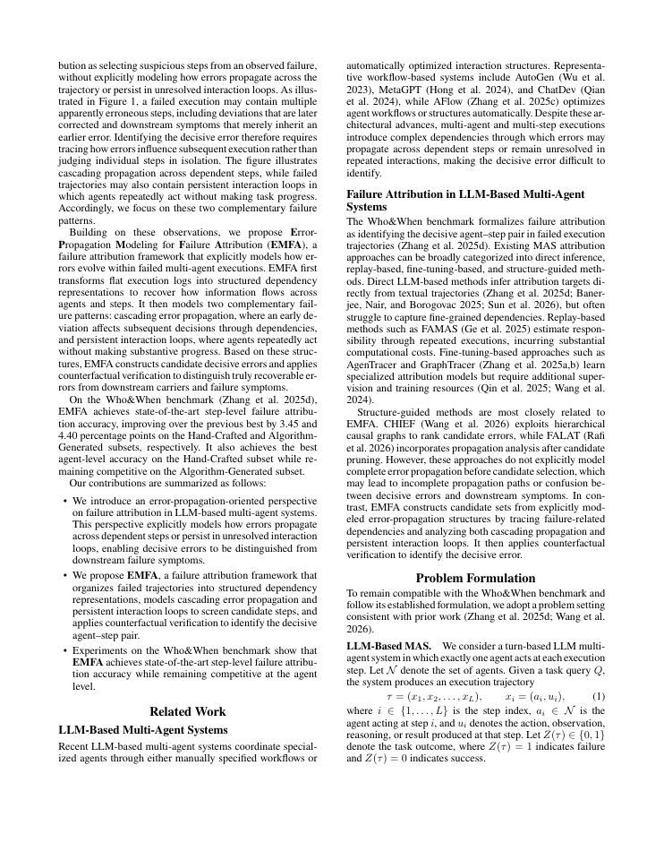 Page 2 of Error-Propagation Modeling for Failure Attribution in LLM-Based Multi-Agent Systems