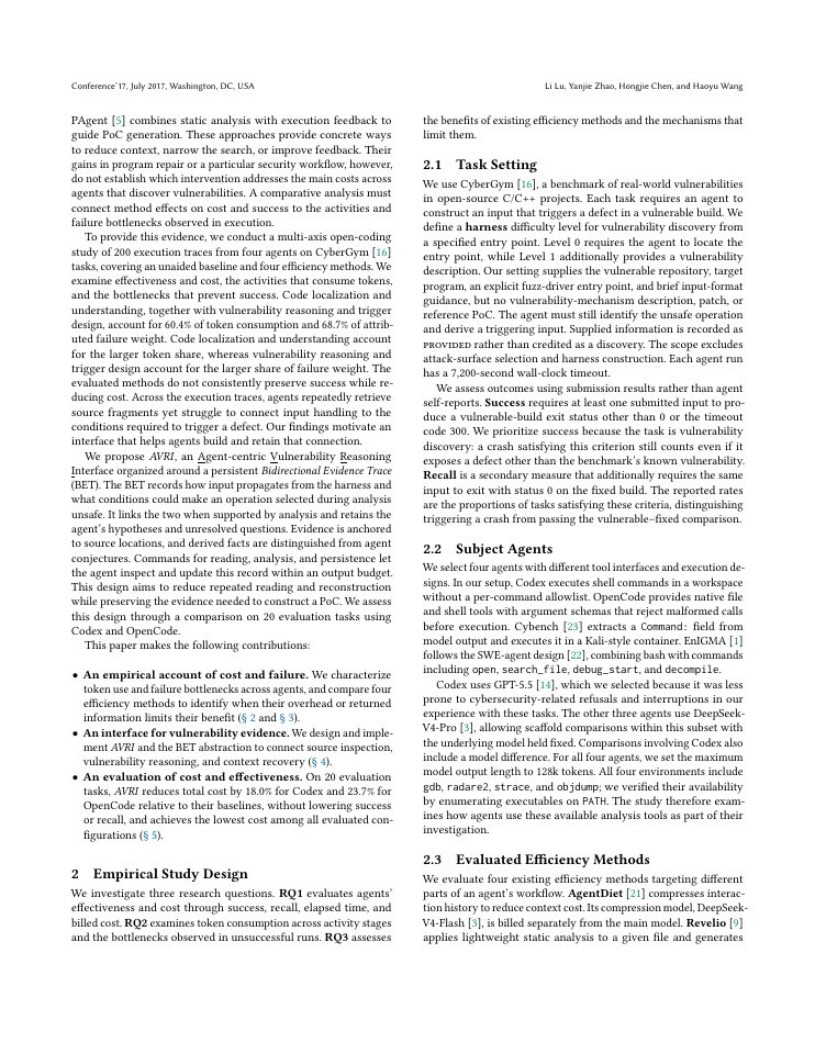 Page 2 of Where Do the Tokens Go? Understanding and Reducing Costs in LLM Agents for Vulnerability Discovery