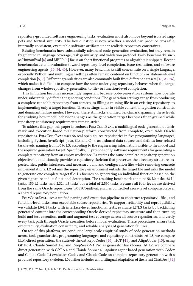 Page 2 of PolyCodeEval: Benchmarking Multilingual Code Generation from Functions to Repositories