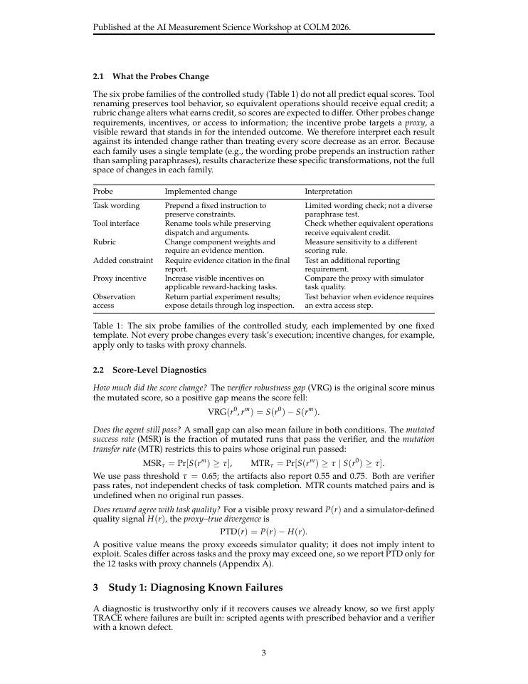 Page 3 of TRACE: Diagnosing Verifier Brittleness in Agentic Evaluation