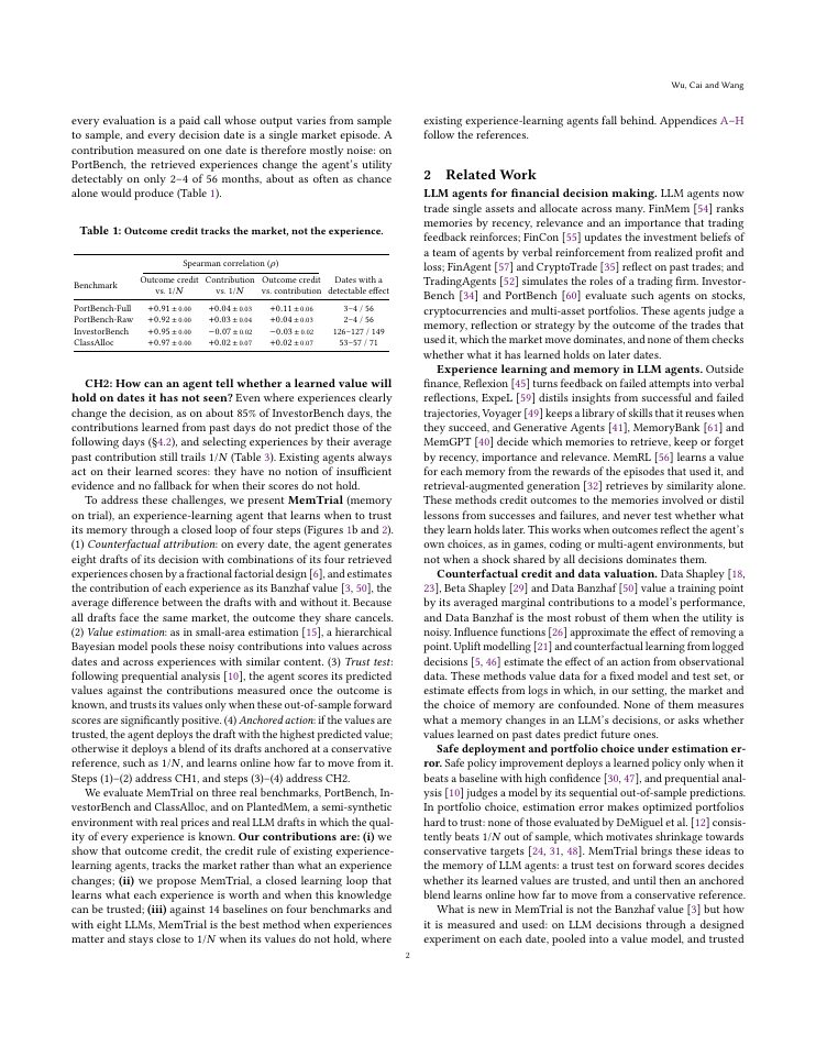 Page 2 of MemTrial: Learning When to Trust Memory in LLM Portfolio Agents