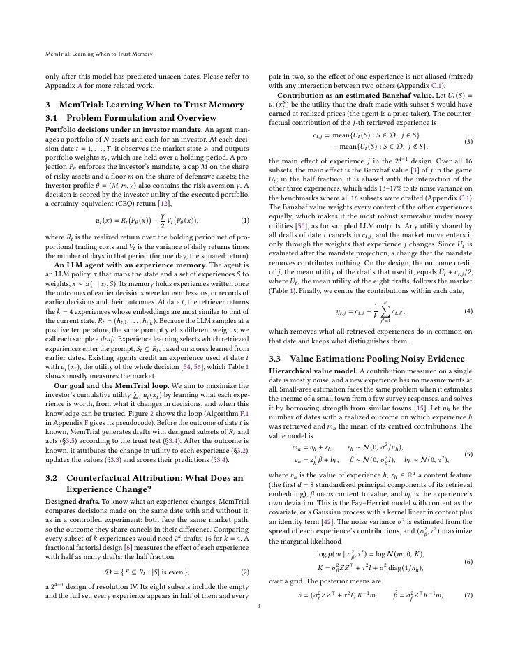 Page 3 of MemTrial: Learning When to Trust Memory in LLM Portfolio Agents