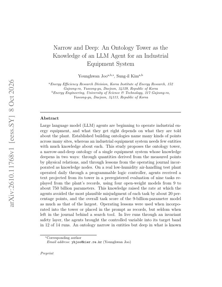 First page of Narrow and Deep: An Ontology Tower as the Knowledge of an LLM Agent for an Industrial Equipment System