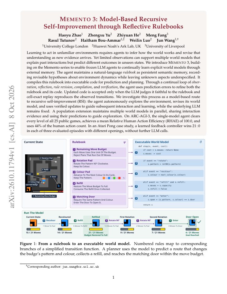 First page of Memento 3: Model-Based Recursive Self-Improvement through Reflective Rulebooks