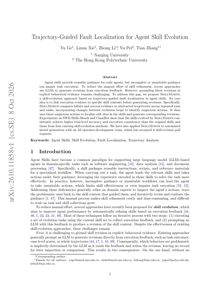 First page of Trajectory-Guided Fault Localization for Agent Skill Evolution