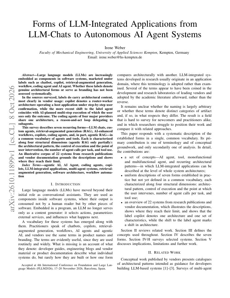 First page of Forms of LLM-Integrated Applications from LLM-Chats to Autonomous AI Agent System