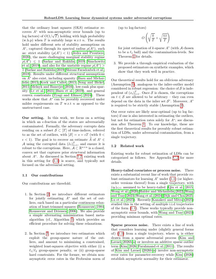 Page 2 of RobustLDS: Learning linear dynamical systems under adversarial corruptions