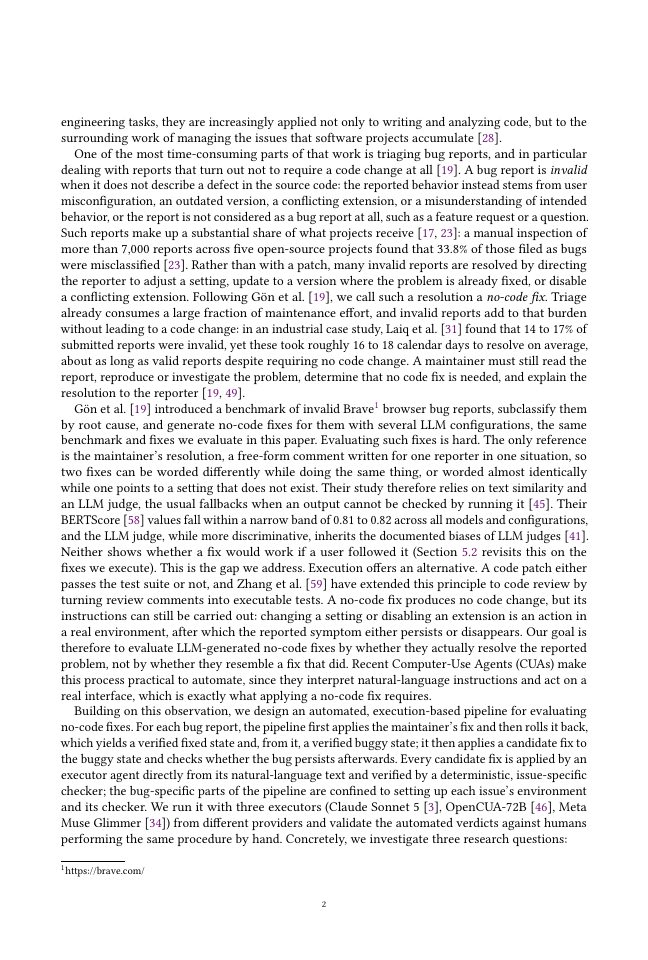 Page 2 of Can LLMs Fix It Without Code? Toward Automated Verification of No-Code Bug Fixes