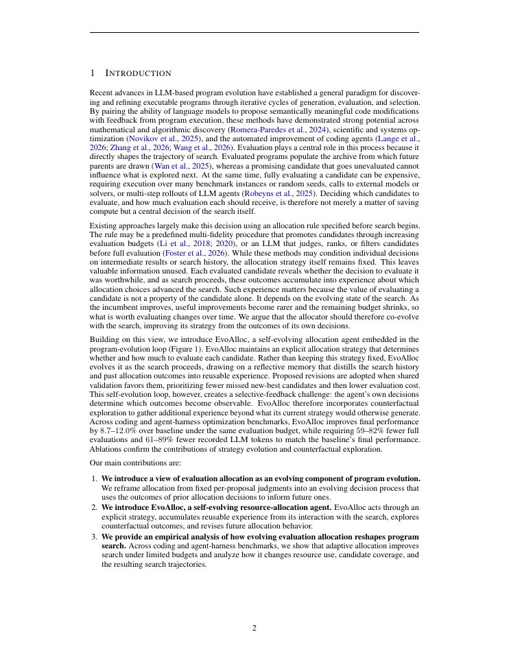 Page 2 of EvoAlloc: A Self-Evolving Resource Allocation Agent for Efficient Program Evolution