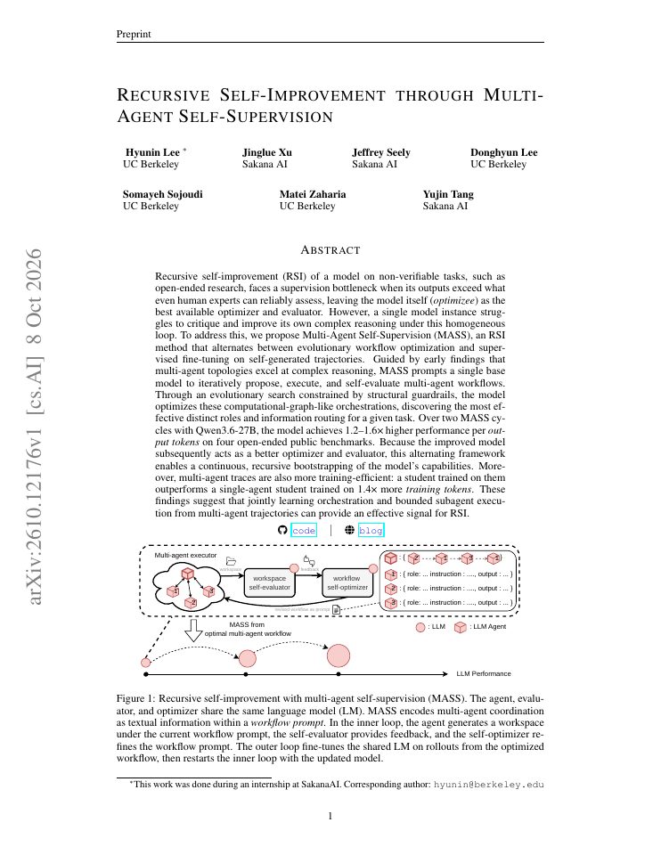 First page of Recursive Self-Improvement through Multi-Agent Self-Supervision