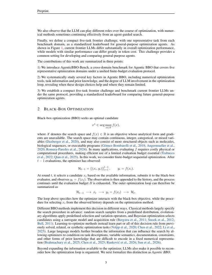 Page 3 of A Closer Look at Agentic BBO: Benchmarking LLM Agents for Black-Box Optimization