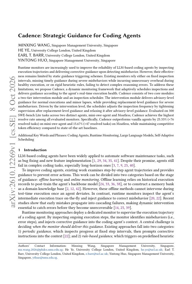 First page of Cadence: Strategic Guidance for Coding Agents